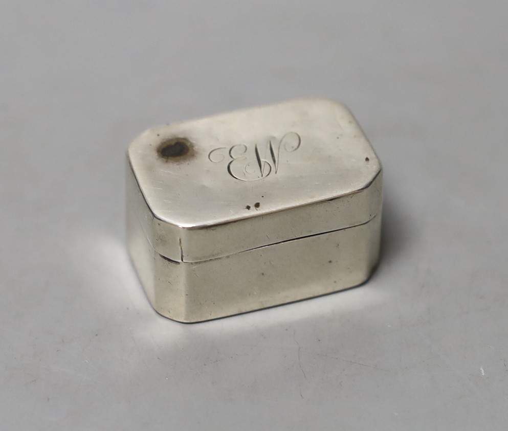 A George III silver rectangular nutmeg grater, Thomas Wilmore, Birmingham, 1791, 35mm.